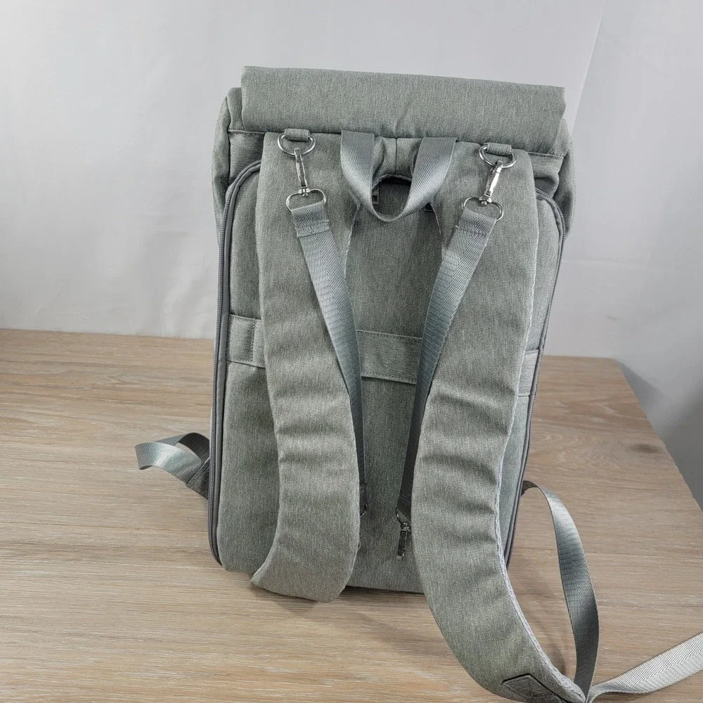 HWJF Gray Diaper Bag Backpack with USB Charging Port and Fold Out Station